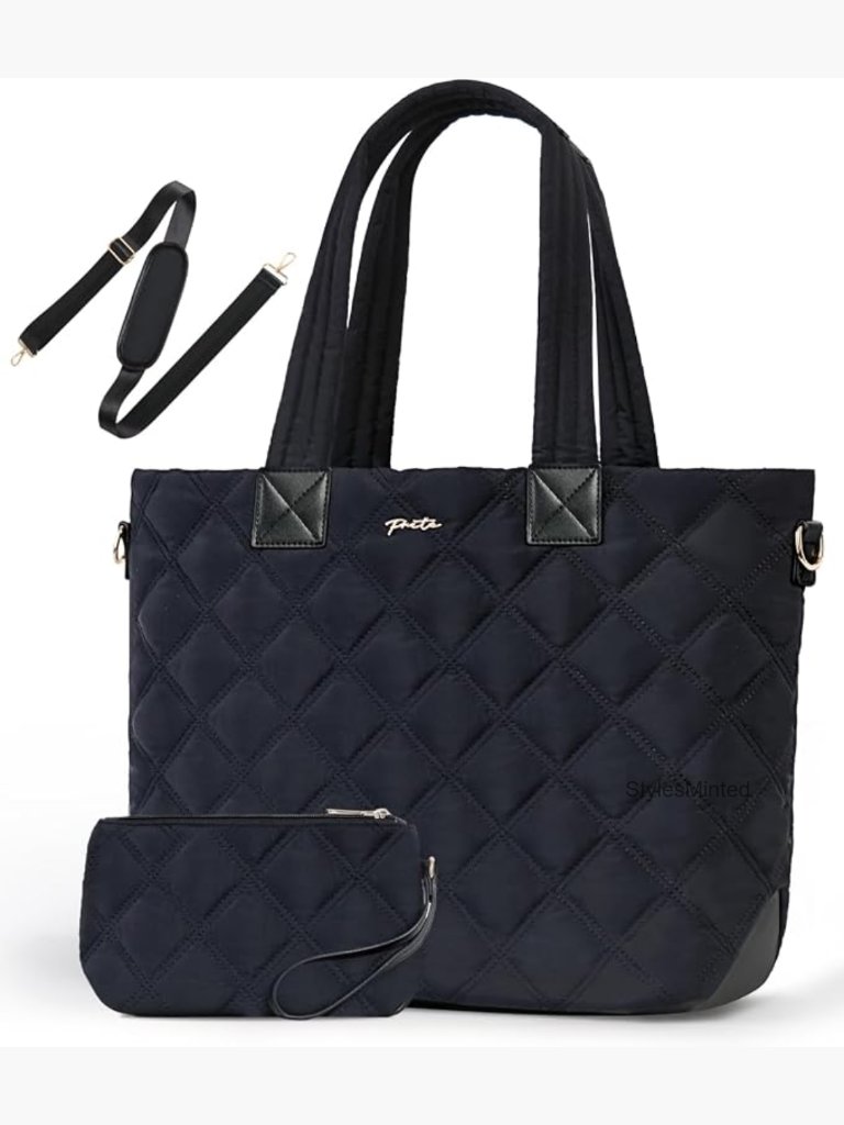 Lightweight Quilted Puffer Tote Bag With Compartments Travel Work Tote